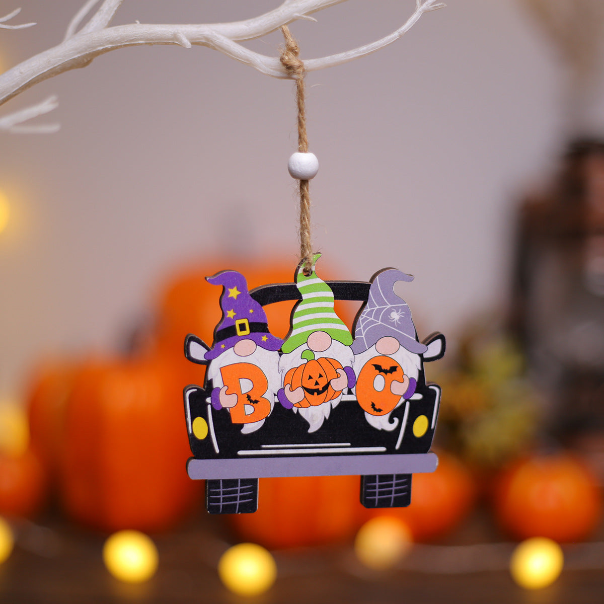 Wholesale Halloween Painted Cartoon Pumpkin White Ghost Faceless Doll Wooden Pendant